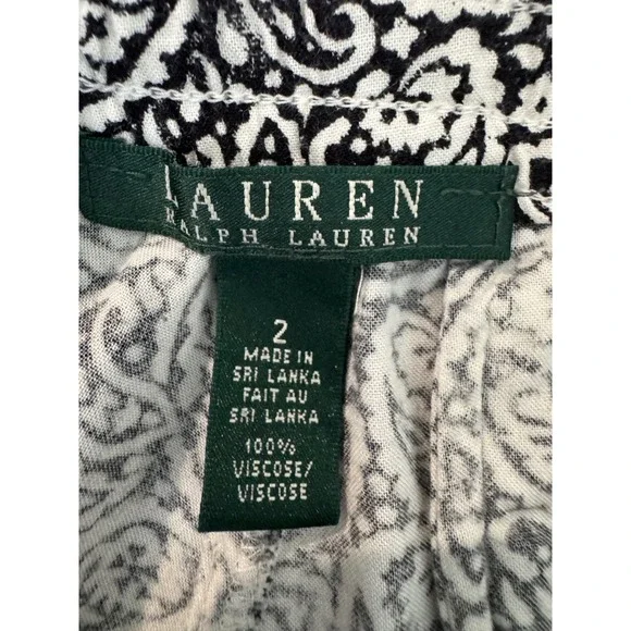 Lauren Ralph Paisley Cargo Joggers Womens 2 Black White Boho Pants Summer Casual - Picture 4 of 4